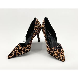 Nine West Women's Kimery Pump Sz 7.5M Pointed D'Orsay Heel Leopard Calf Hair NEW